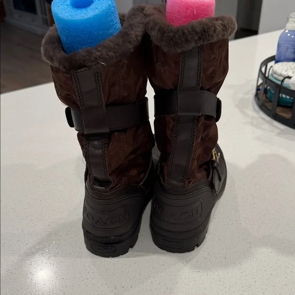 Coach Brown Fur-Lined Boots with Buckle Detail - Picture 4 of 5